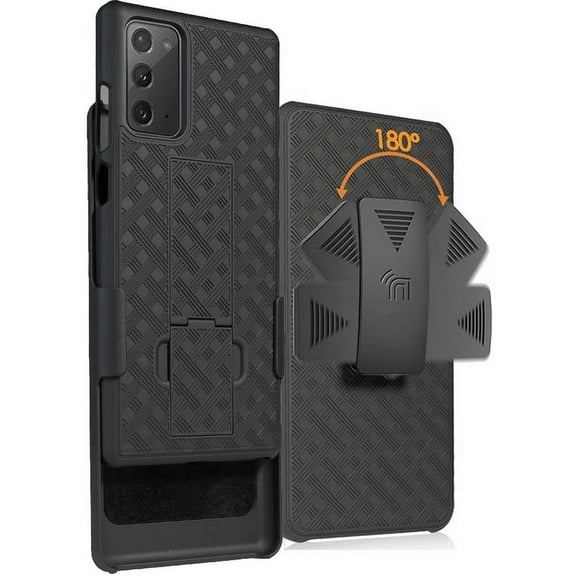 Case with Clip for Galaxy Note 20, Nakedcellphone [Black Tread] Kickstand Cover with [Rotating/Ratchet] Belt Hip Holster Holder Combo for Samsung Galaxy Note 20 Phone (SM-N980, SM-N981)