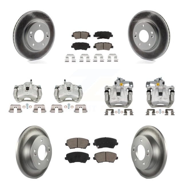 Transit Auto Front Rear Disc Brake Caliper Coated Rotors and Ceramic Pads Kit (10Pc) for Car Hyundai Elantra GT Kia Forte Koup KCG-101057C