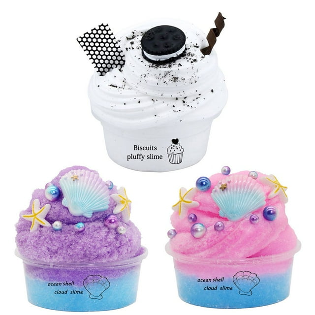 Bamboohart 3 Pack Butter Slime Kit with Fruit Ice Cream Mini Scented Slime Charms Suppulies Party Favors Stress Relief Toy for Girls Boys Non-Sticky %26 Super Stretchy