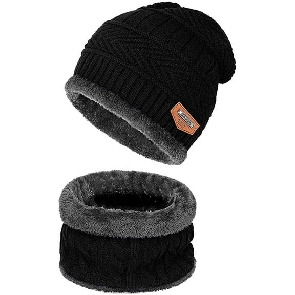 GRNSHTS Warm Winter Beanie Hat & Scarf Set Stylish Knit Skull Cap for Men Women (Black)