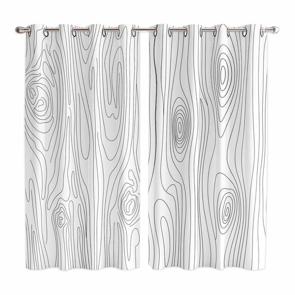 Simple Line Wooden Texture Kitchen Curtains Window Panels, Modern Striped Insulated Window Treatment Curtain, Grommet Curtains for Bedroom/Living Room/Bathroom, 2 Piece 42"Wx63"L