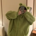 thumbnail image 4 of BiZtdJrK Teddy Fleece Jacket Women Cute Bear Ears Long Sleeve Zipper Hooded Jackets Loose Comfy Casual Winter Sweatshirt Coats with Pockets Green M, 4 of 7