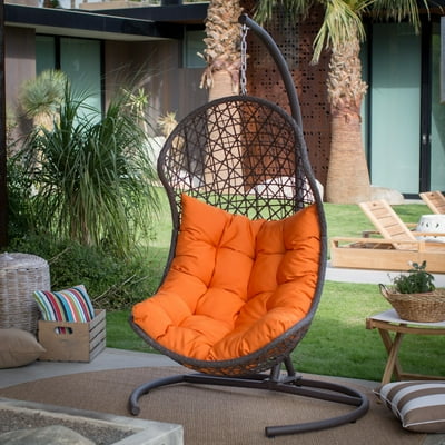 Belham living resin wicker hanging egg chair with cushion and stand 2025