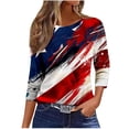 thumbnail image 3 of Conairie 4th of July T Shirt Women Crew Neck Loose 3/4 Sleeve Patriotic Shirts With Flag Stars Stripes Holiday Commemorative Tops Red XXXXXL, 3 of 6