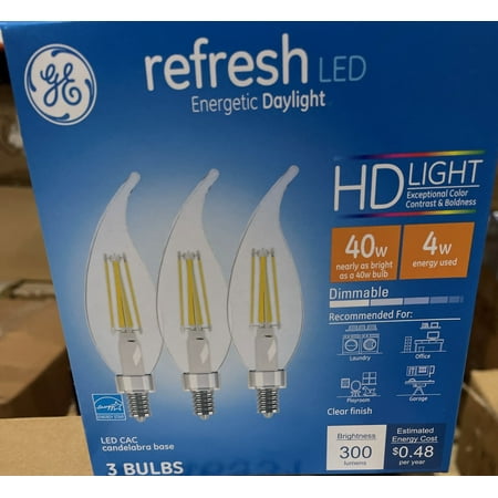 

GE refresh LED Daylight Dimmable candelabra 40W equivalent uses 4W 3 pack