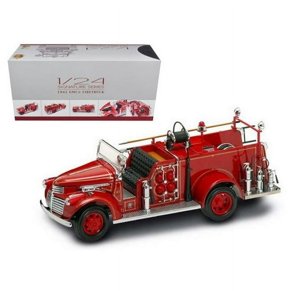 1941 Gmc Fire Engine Red With Accessories 1/24 Diecast Model Car By Road Signature 20068