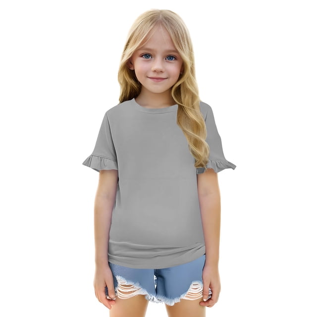 T-shirts Filles Manches Courtes Col Rond Mignon Été pour Adolescentes 4-5 Ans Mode