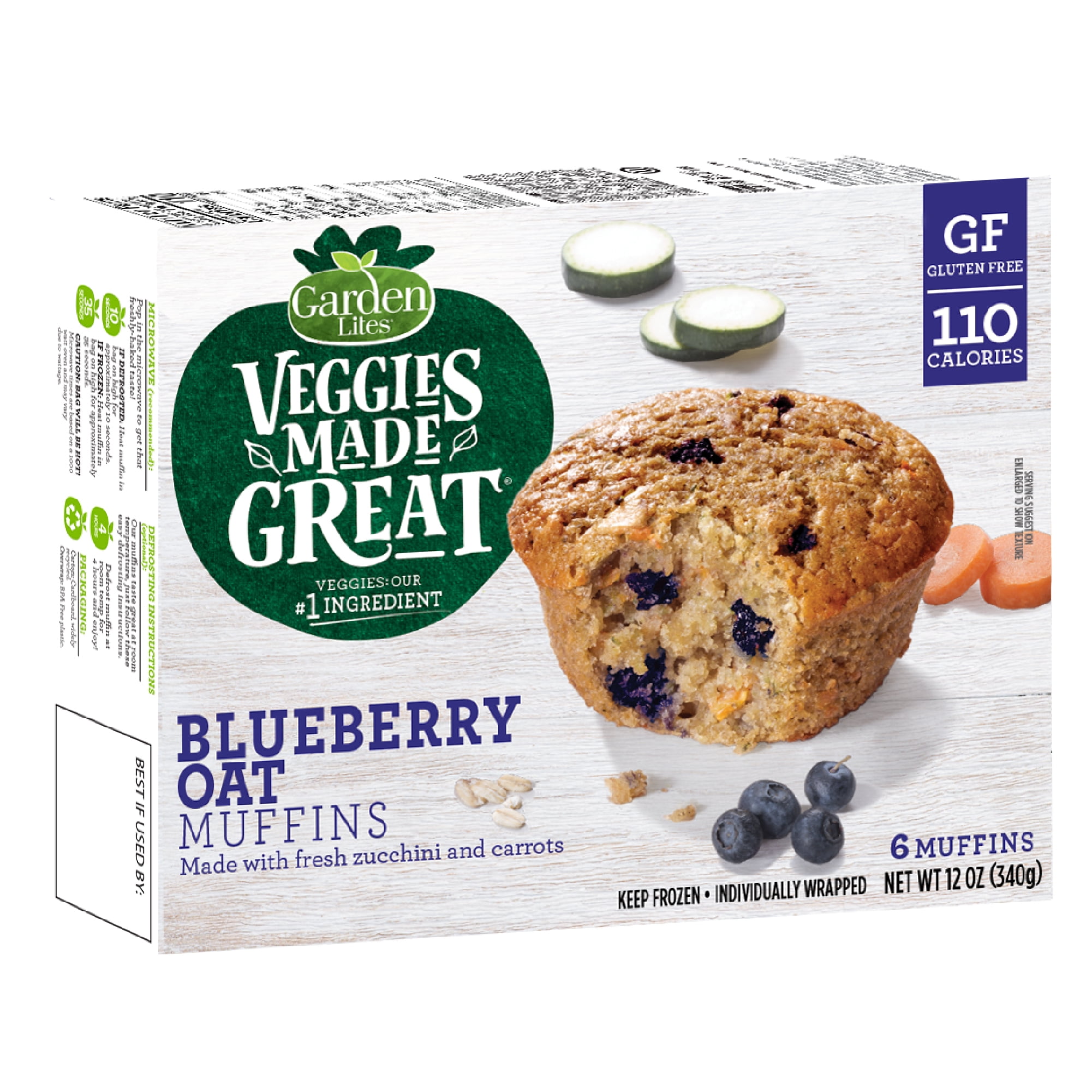 Garden Lites Veggies Made Great Blueberry Oat Muffin, 12oz, 6 CT Box (Frozen)