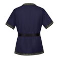 thumbnail image 4 of Belted Peasant Medieval Outfit, V Neck Medieval Viking Short Sleeve Tunic, Printed Trim Warrior Peasant Cosplay Top With Belt, Multi Earth Tone Larp Halloween Costume Shirt, Blue 3XL, 4 of 8