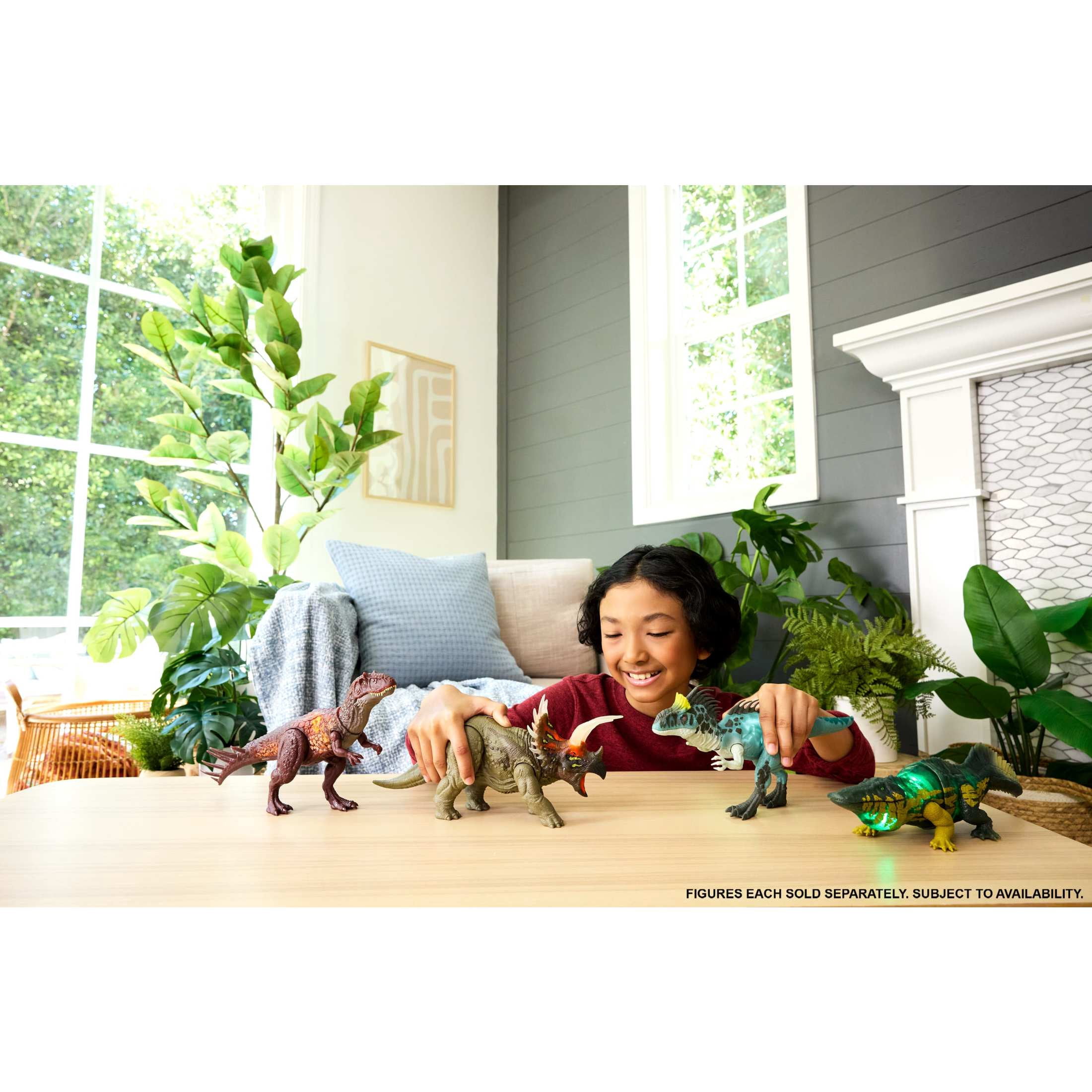 Jurassic World Wild Roar Stomatosuchus Dinosaur Action Figure Toy, Sounds & Attack & Lights
