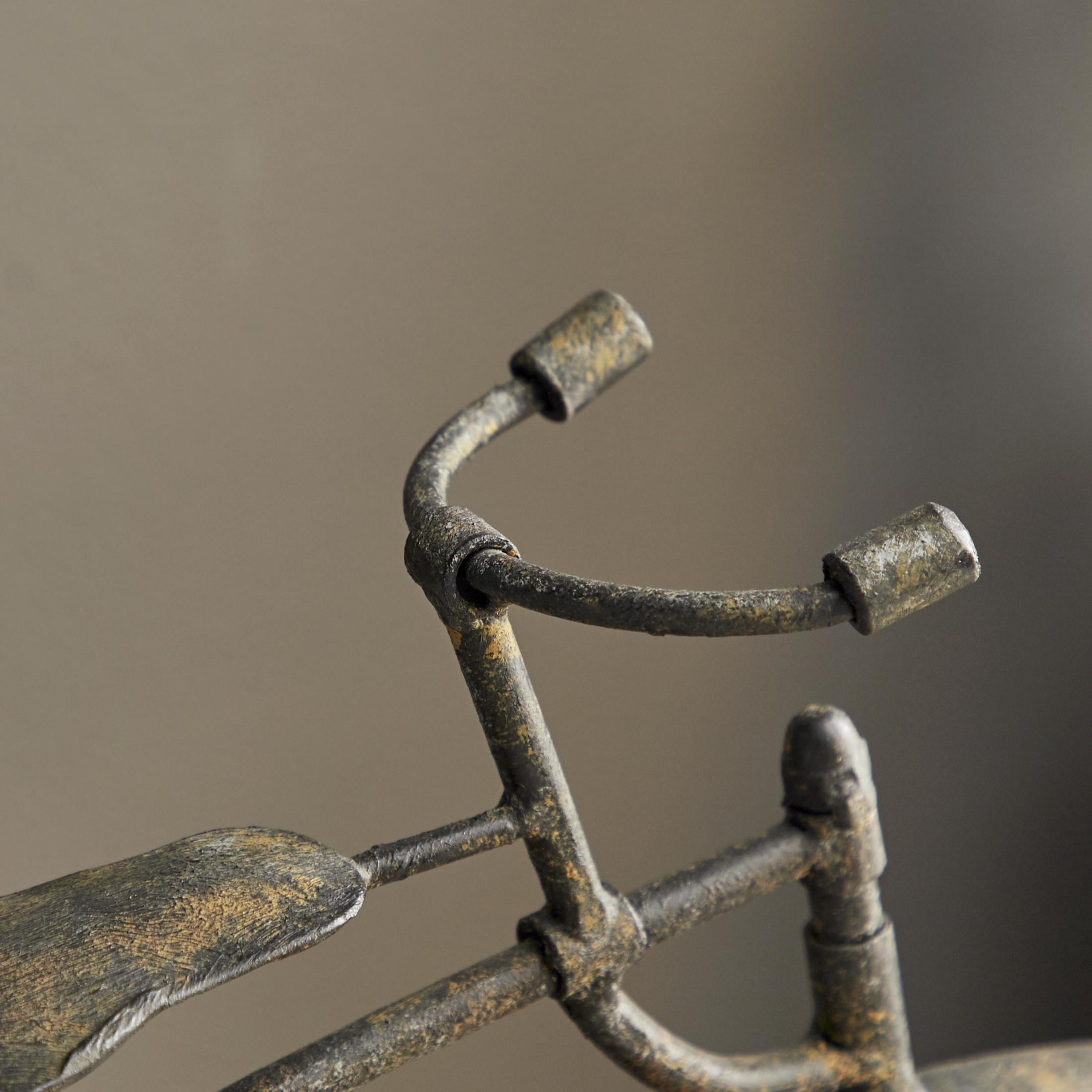 16" x 14" Black Metal Weathered Vintage Bike Sculpture with Wood Block Base, by DecMode