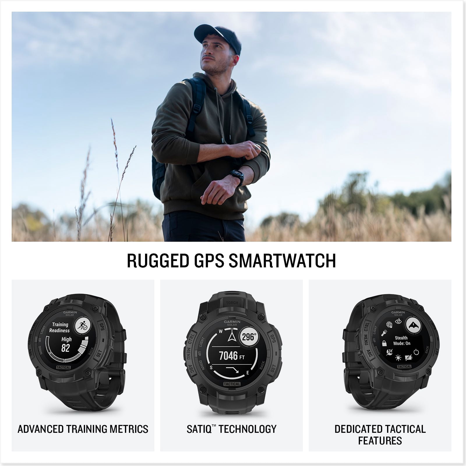 Garmin Instinct 3 Tactical Edition, 45mm, Solar Charged Display, Rugged Outdoor GPS Smartwatch