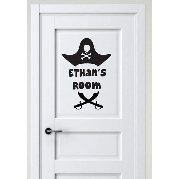 Personalized Name Vinyl Decal Sticker Custom Initial Wall Art Personalization Decor Pirate Skull Bones Boy Baby Nursery Room Children Bedroom 10 Inches X 14 Inches
