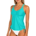 thumbnail image 6 of Racerback Tankini Swimsuit, Women's V-Neck Ruched Top with Side Drawstrings, Tummy 2-Piece Swimwear Mint Green Swimsuit Shirt and Board Shorts XXL, 6 of 6