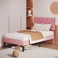 thumbnail image 2 of VECELO Twin Bed Frame, Pink Twin Size Upholstered Bed with Button Tufted Headboard, Easy To Assemble, No Box Spring Needed, Pink, 2 of 7
