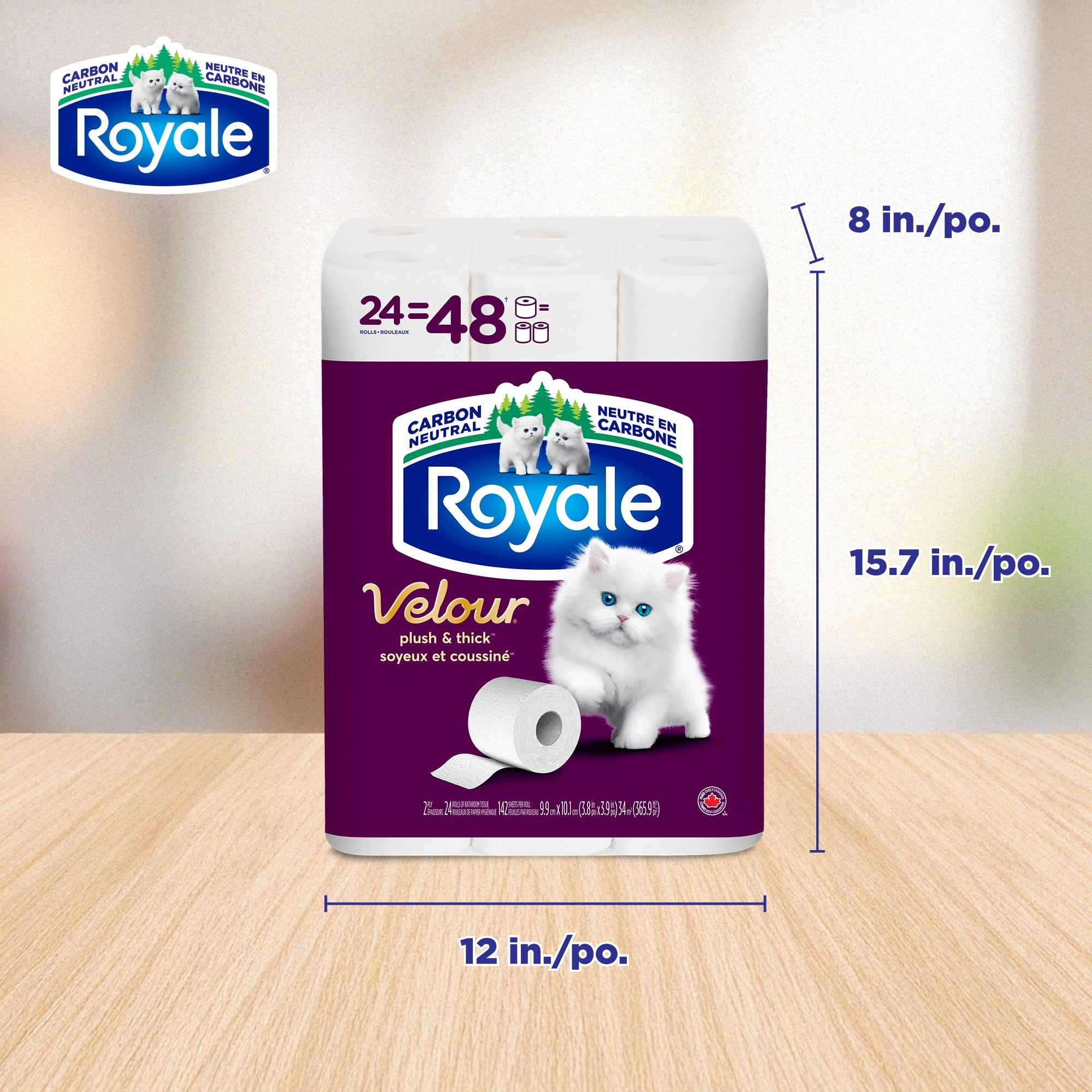 Royale Velour, 2 Ply Toilet Paper, 24 Equal 48 Bathroom Tissue Rolls