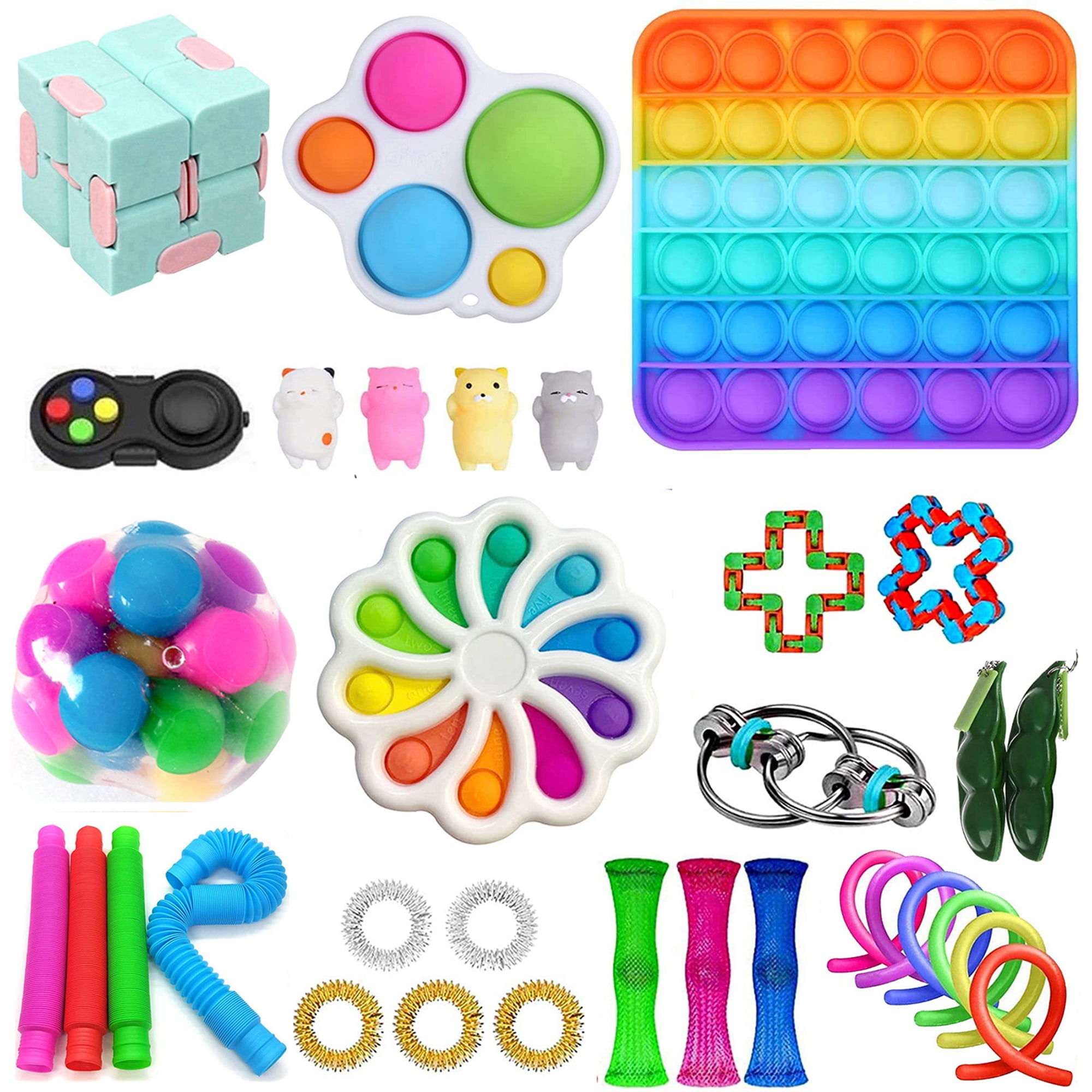 Plus Size Pop Bubble Cheap Fidget Sensory Toy Pack with Pop Anxiety Tube and Single Dimples Fidget Blocks Set Big Size Cheap Fidget Packs Anti-Anxiety Tools for Kids Big Fidget Pack #T