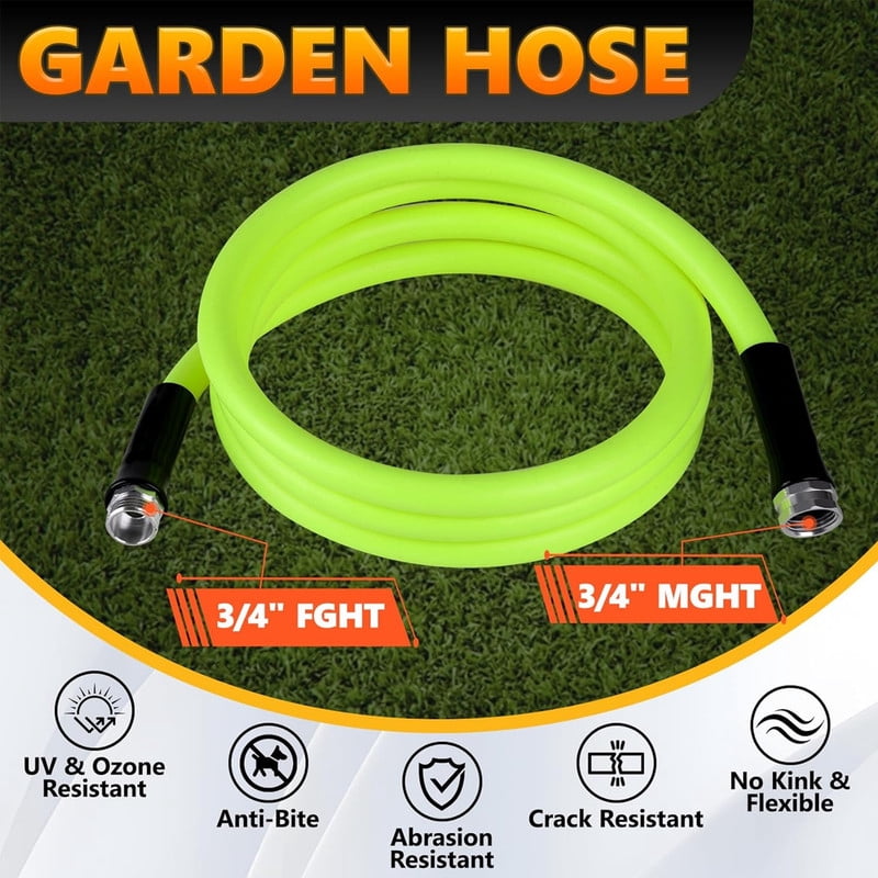 25ft Garden Hose 5/8", 3/4" NPT, Lightweight All-Weather Water Hose, Durable and Flexible, Leak-Free Connections