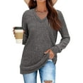 thumbnail image 5 of Women’s Solid Color V Neck Pullover – Long Sleeve Casual Blouse with Vertical Stripe Texture, Soft Comfortable Loose Fit Shirt for Daily, Office, or Travel Dark Gray, 5 of 5
