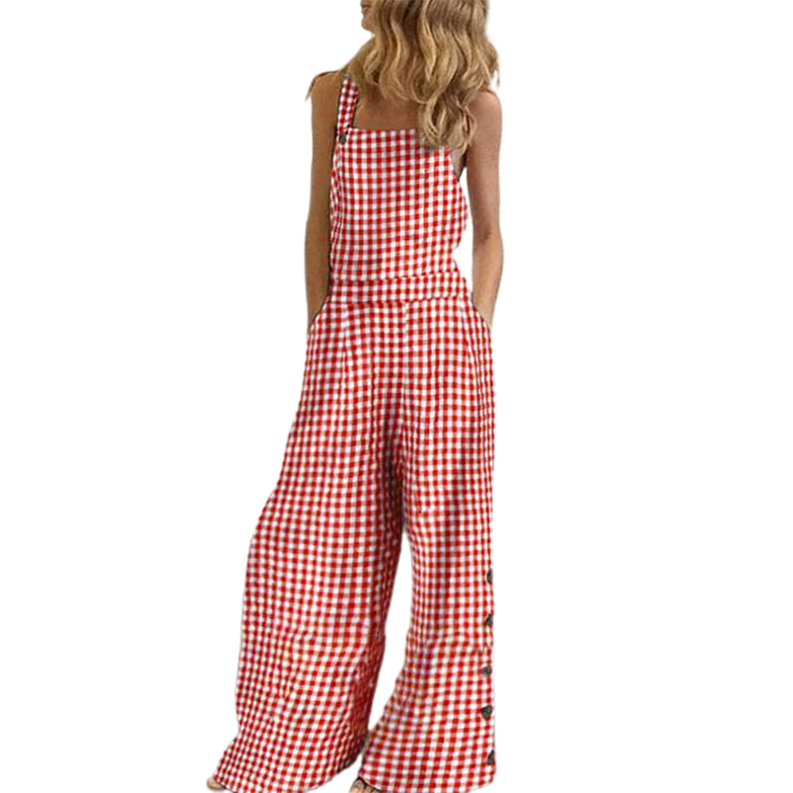 red and white checkered jumpsuit