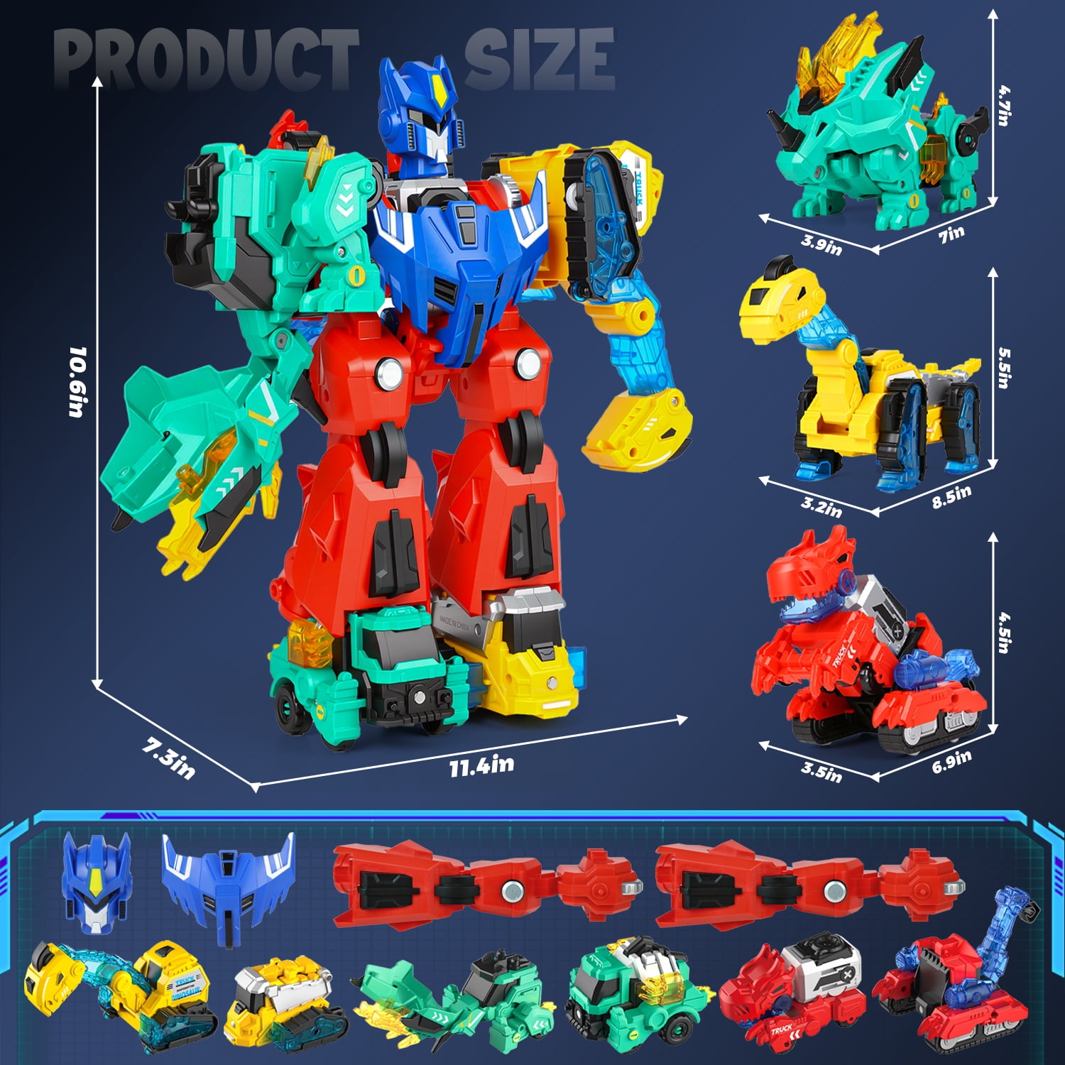 HopeRock Dinosaur Transforming Robot Toys for Kids, 6-in-1 Magnetic Dinosaur Car, Toys for Boys Ages 3 4 5 6 7 8 Years Old, with T-Rex Christmas Birthday Gift for Toddlers.