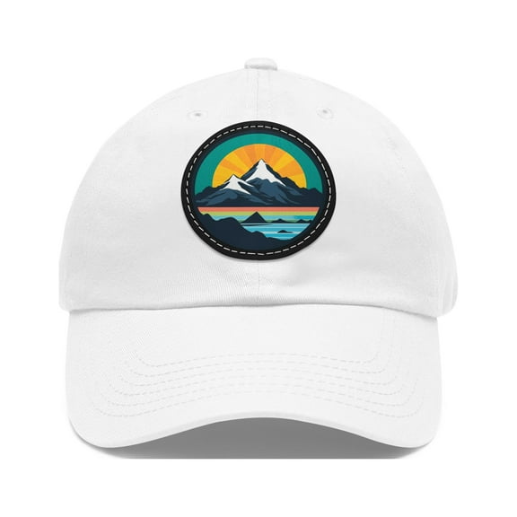 Mountain Logo Dad Hat Strap Back Circle Round Patch Sunrise Sunset Outdoor