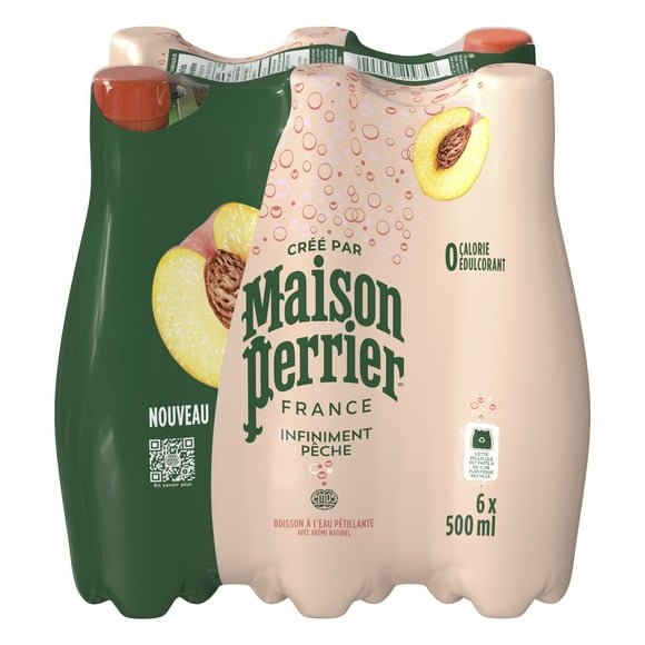 Maison Perrier Infiniment Pêche, boisson à l’eau pétillante, arôme naturel de pêche, sans calorie, sans édulcorant, sans sodium, recueillie et embouteillée en France 3 3LTR