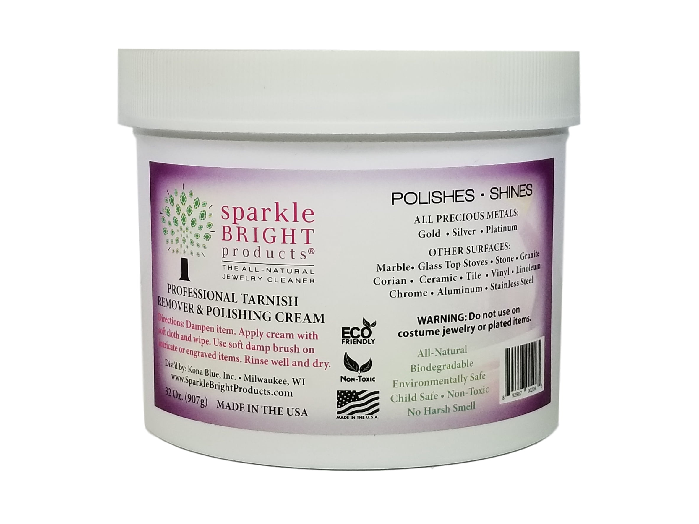 Sparkle Bright Products All-Natural Jewelry Cleaner | Tarnish Remover & Polishing Cream - 32oz. | Gold, Silver, Platinum Metal Polish for Jewelry Cleaning