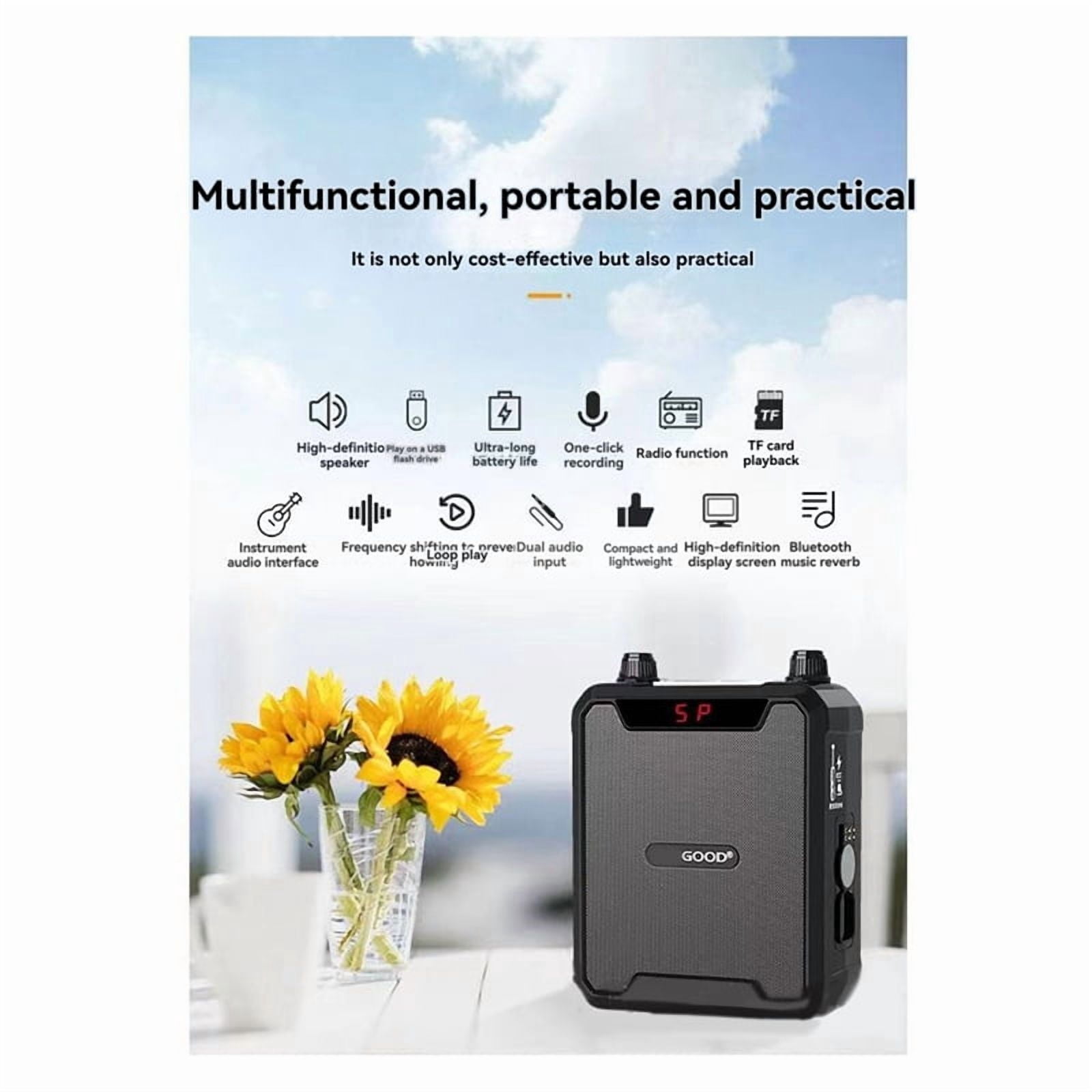 30W Portable IPX6 Waterproof Voice Amplifier with Wireless Microphone Bluetooth Speaker for Teachers Tour Guide