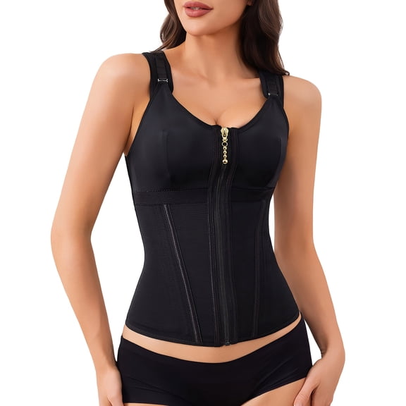 SHAPECQB Waist Trainer Corset for Women Tummy Control Sport Workout Shapewear Postpartum Gym Zipper and Hooks Body Shaper Vest Black XL