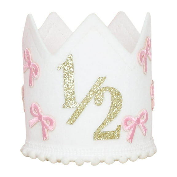 Kuntesetty 1/2 Birthday Crown Little Princess Crown Sweet Girls Bow Decorative Themed Party Golden