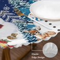 thumbnail image 3 of Navy Blue Christmas Round Tablecloth, Fitted Table Cover with Elastic for 36"-44" Round Tables, Snowman Xmas Tree Snowflake Winter Table Cloth Outdoor Indoor Dinning Party Waterproof Tablecloths, 3 of 7