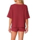 thumbnail image 3 of Pijama de punto waffle INSPIRE CHIC para mujer, conjunto de 2 piezas, cuello redondo, ropa de estar en casa, color rojo, 3 of 5
