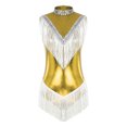 thumbnail image 3 of YONGHS Women's Fringed Latin Jazz Dance Leotard Metallic Sleeveless Bodysuit Cocktail Party Jumpsuit Gold S, 3 of 7