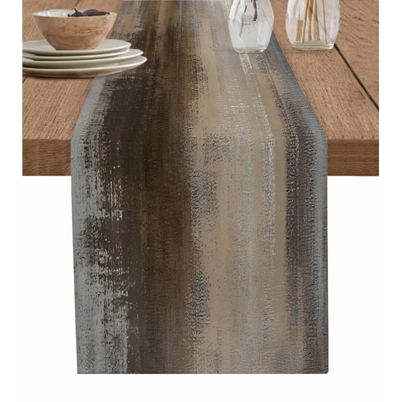 Vintage Brown Table Runner-Cotton Linen- 90 Inch Holiday Dresser Scarves, Abstract Neutral Textured Minimalist Art Tablerunner for Kitchen Coffee/Dining Bedroom Living Room Dinner Scarf Décor 13x90