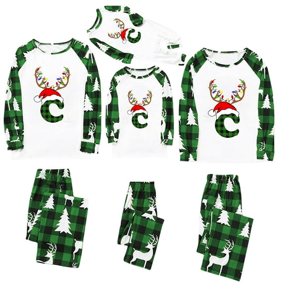 Odeerbi Christmas Pajamas for Family Holiday Long Sleeve Initial Name Family Christmas Pajamas Matching Sets Dad Printed Home Wear Two-Piece Sleepwear Xmas Family Matching PJs Set Green