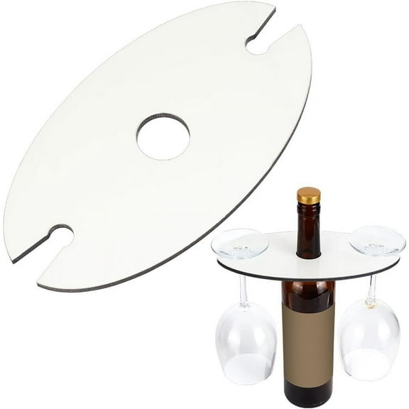 1pc Wood Wine Holder Wine Bottle & Glass Holder for Two Glasses & Bottle Oval Drying Rack Freestanding Stemware Storage Stand Holds for Home Decoration Kitchen