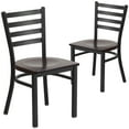 thumbnail image 2 of BizChair 2 Pack Black Ladder Back Metal Restaurant Chair - Walnut Wood Seat, 2 of 8