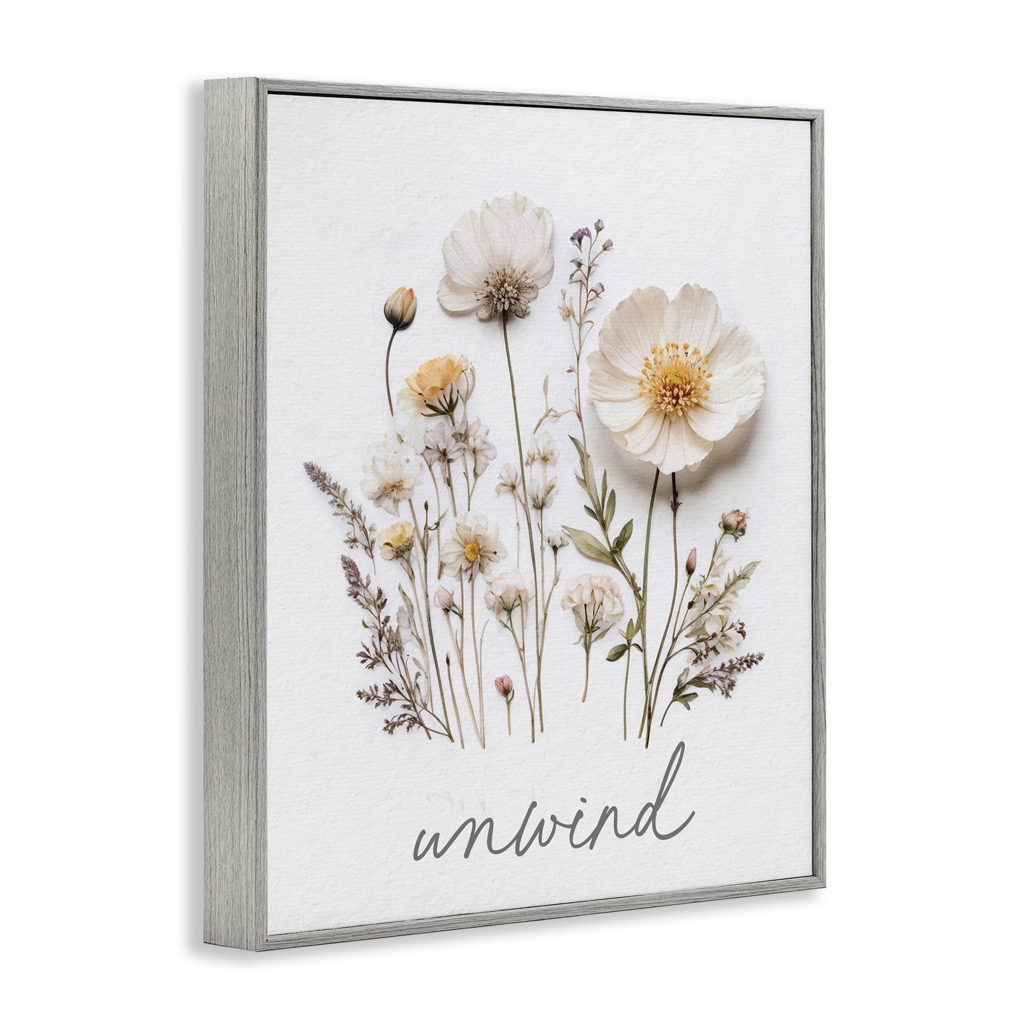 Pressed Flowers Unwind Gray Framed Giclee Art, design by Lettered and Lined