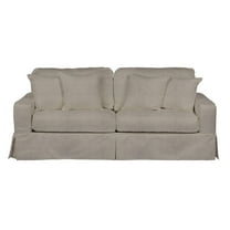 Sunset Trading Americana Box Cushion Fabric Slipcovered Sofa in Light Gray