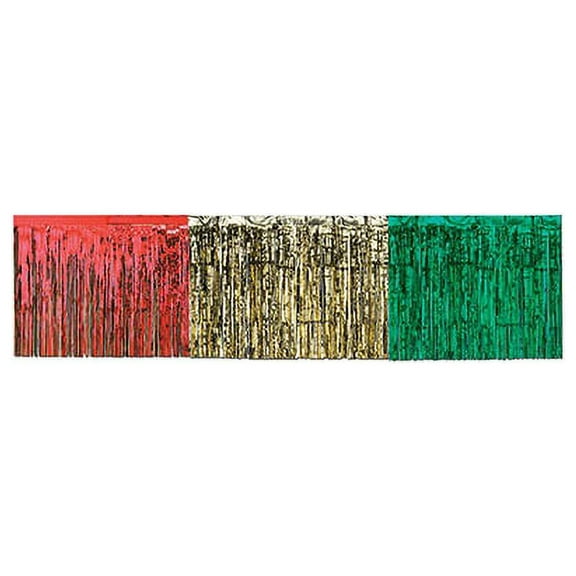Beistle Pack of 6 Red, Gold and Green 1-Ply Hanging Metallic Table Skirt Decorations 14'