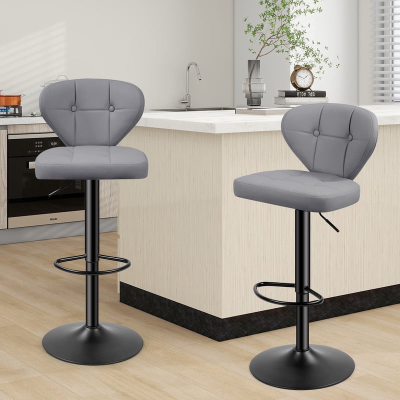 Daluvenix Bar Stools with Back Sets of 4 ,Modern Barstools Adjustable Faux Leather Upholstered Swivel Bar Stools, Counter Height Bar Chairs with Back for Kitchen Island,Dark Gray