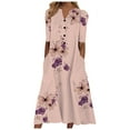 thumbnail image 3 of Robe de Plage Femme Décontractée à Manches Courtes Robes Taille Empire Robe sous le Genou Poches, 3 of 5