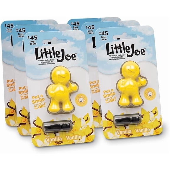 Little Joe 96402-6PK Vanilla Scent, Car Air Freshener, Clips to A/C Air Vent, Alcohol-Free Fragrance Oil, Non-Hazardous and Non-Toxic Plastic, Set of 6