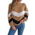 thumbnail image 3 of Womens Sweater Pullover Casual Long Sleeve Crewneck Color Block Pullover Knit Sweater for Women Khaki XL, 3 of 9