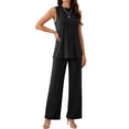 thumbnail image 2 of Vivianyo HD Women's 2-Piece Casual Outfit, Sleeveless Mock Neck Top and Wide Leg Pants Loungewear Set, Women's Black, Sizes S-2XL, 2 of 9