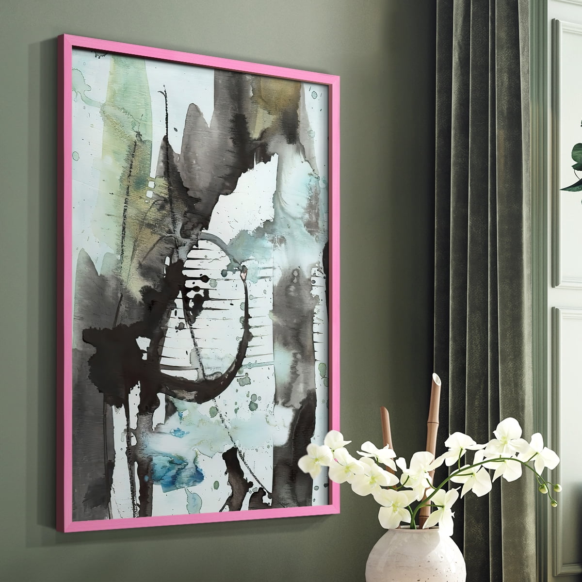 Lyrical Abstract II Framed Print in Pink Solid Wood Framed Print No Nail Hanging