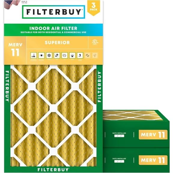 Filterbuy 8x16x4 MERV 11 Allergen Defense, Pleated HVAC AC Furnace Air Filters (3-Pack)