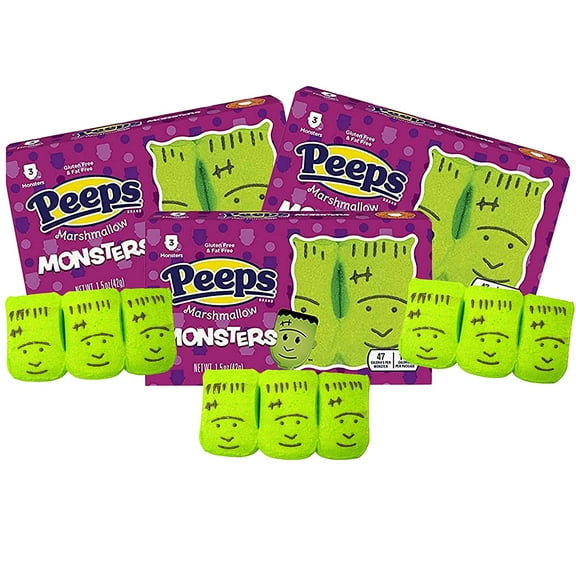 Halloween Peeps Marshmallow Monsters, Trick or Treat Candy, Pack of 3, 3 Count per Pack, 9 Peeps Total