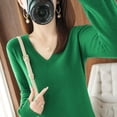 thumbnail image 7 of Women Sweater Spring Autumn Knitted Pullovers V-neck Slim Fit Bottoming Shirts Solid Soft Knitwear Jumpers Basic Sweaters 2023, 7 of 7